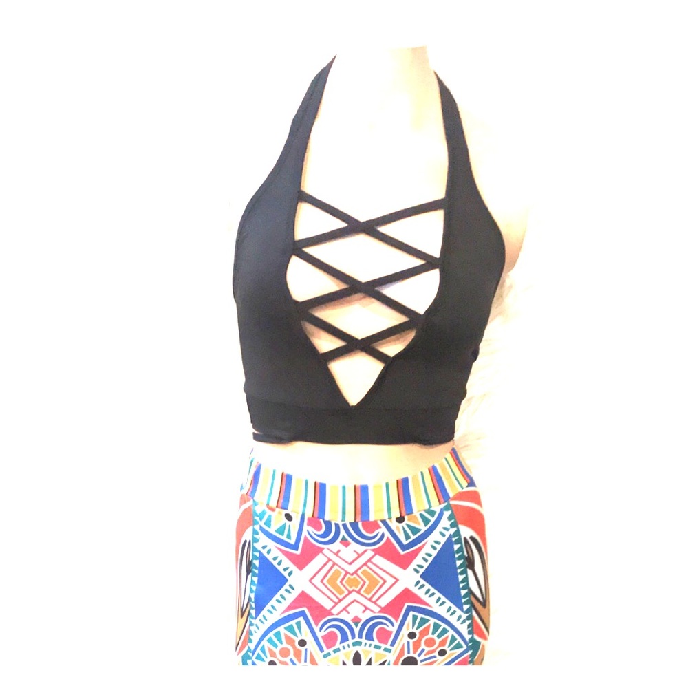 Two pieces sexy top with colorful long skirt. - Picture 3 of 8